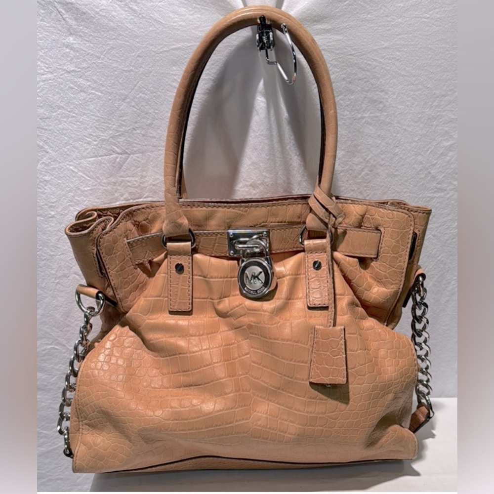 Michael Kors Tan Leather Satchel with Metallic Hardware